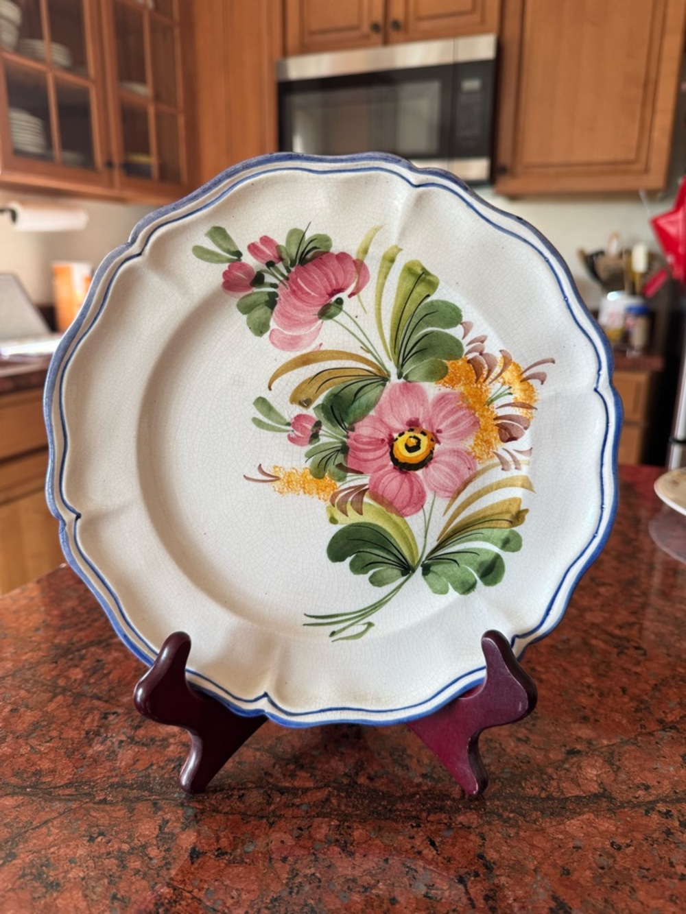 Bassano Italian Hand-Painted Floral Ceramic Wall Plate -